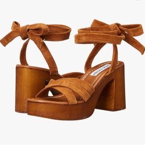 STEVE MADDEN RYDLEY WOMENS SUEDE BLOCK HEEL PLATFORM SANDALS